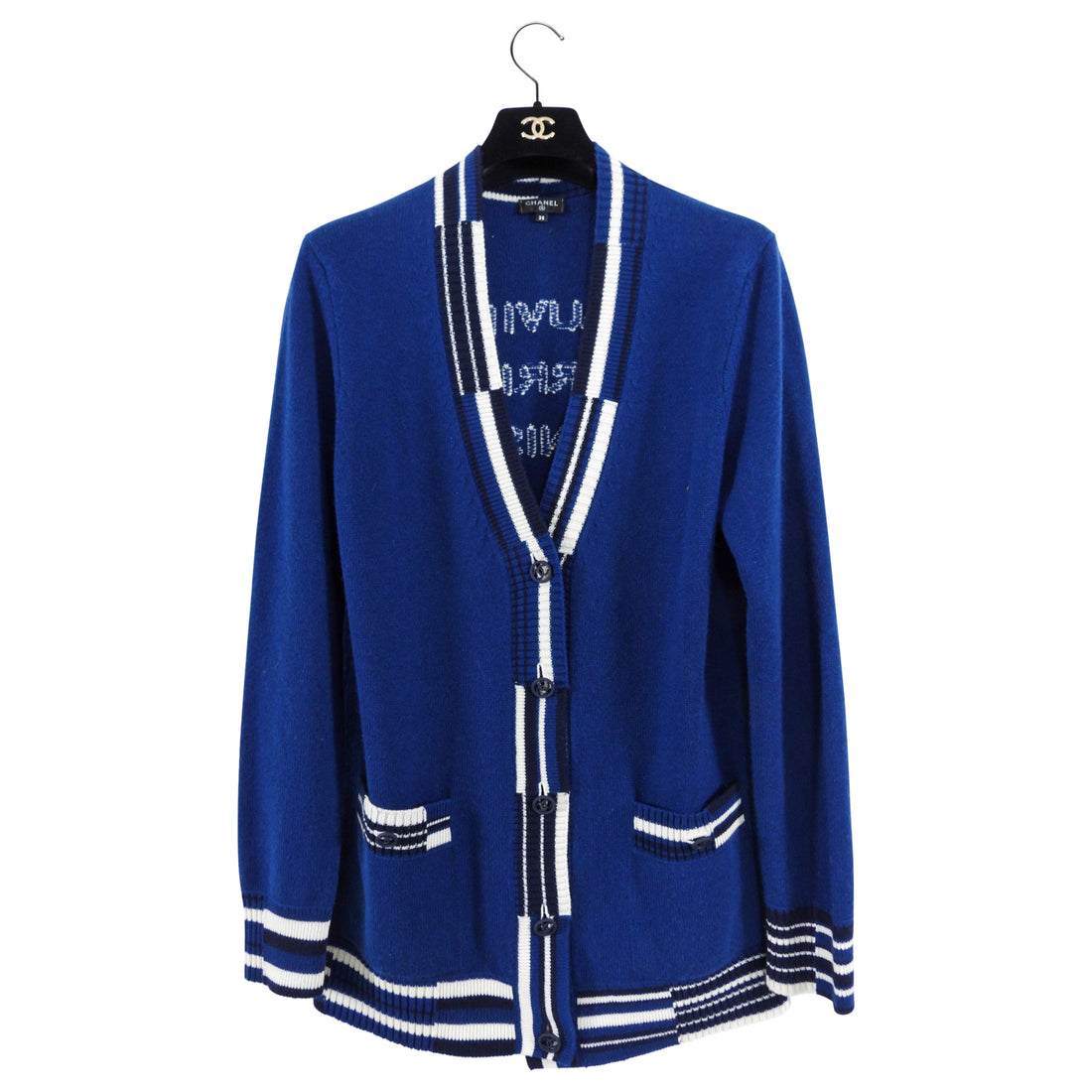 Chanel Navy Blue Logo Pattern Jacquard Detail Sweater M Chanel  TLC