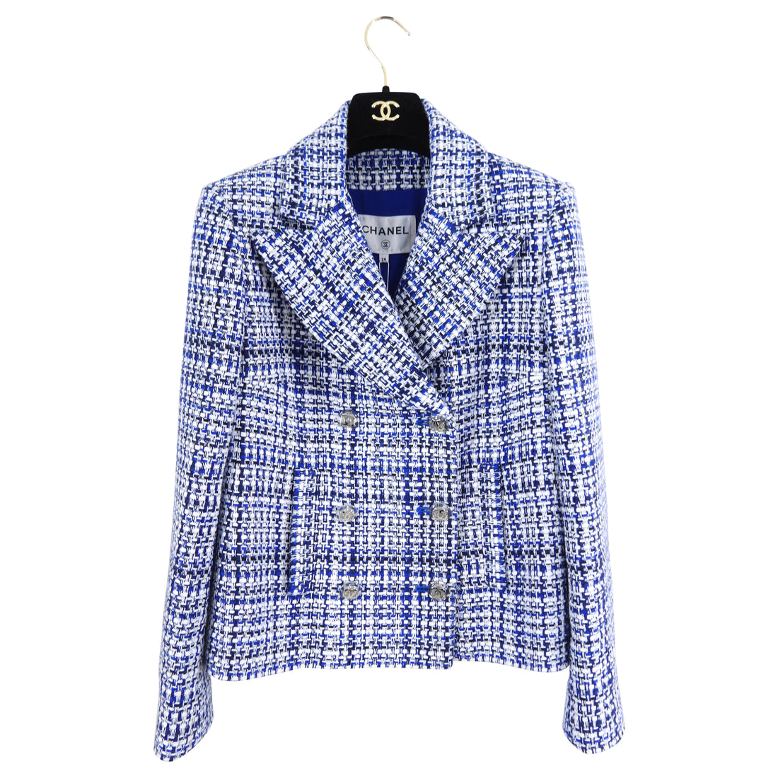 Chanel Long Tweed Jacket BlueWhite 36  Laulay Luxury