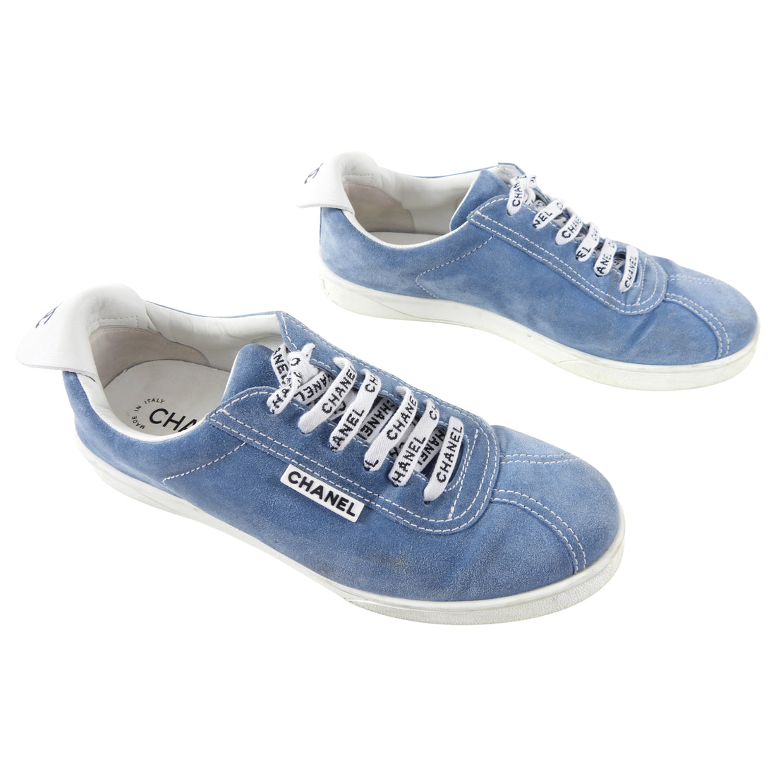 chanel blue suede sneakers