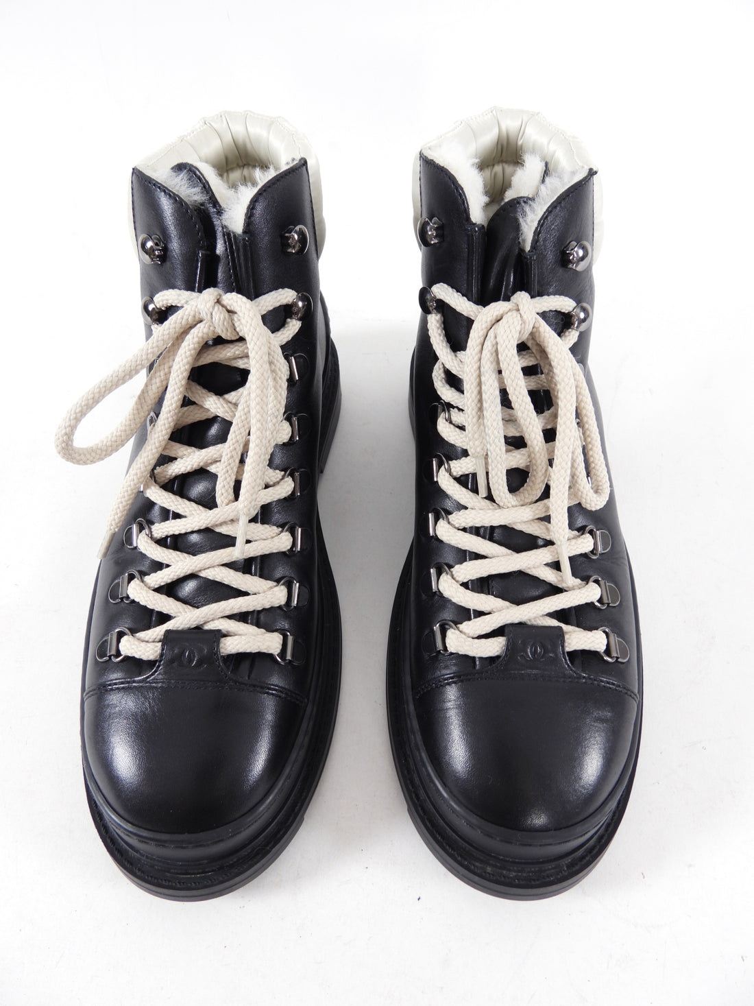 Chanel Black Leather Lace Up Winter Mountain Ankle Boots  / 8 – I  MISS YOU VINTAGE