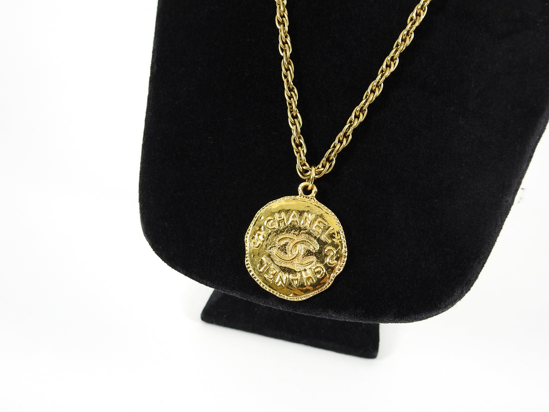 Chanel Vintage 93P Gold CC Coin Pendant Necklace I MISS