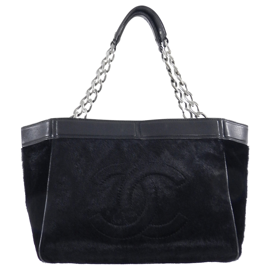 Chanel Black Glazed Chain Large Tote Bag at 1stDibs  chanel tote bag chanel  tote chain chanel black tote bag with silver chain