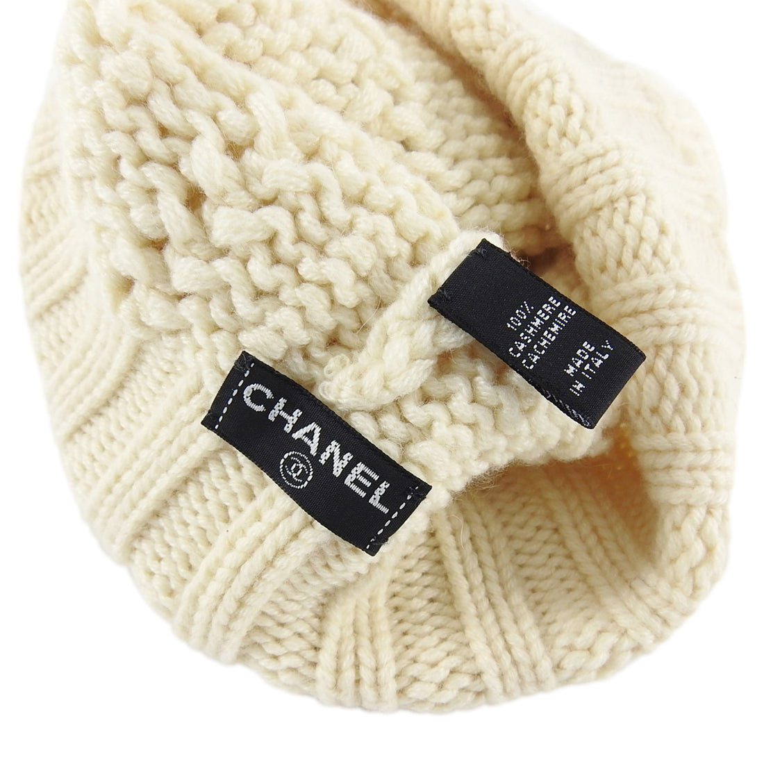 Chanel CC Ivory Cashmere Beanie Knit Hat with Pom Pom – I MISS YOU VINTAGE