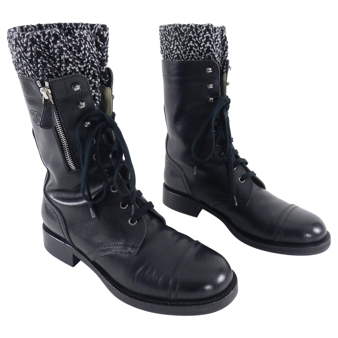 Chanel Fall 2011 Black Combat Boots With Knit Inset - 41 – I MISS YOU  VINTAGE