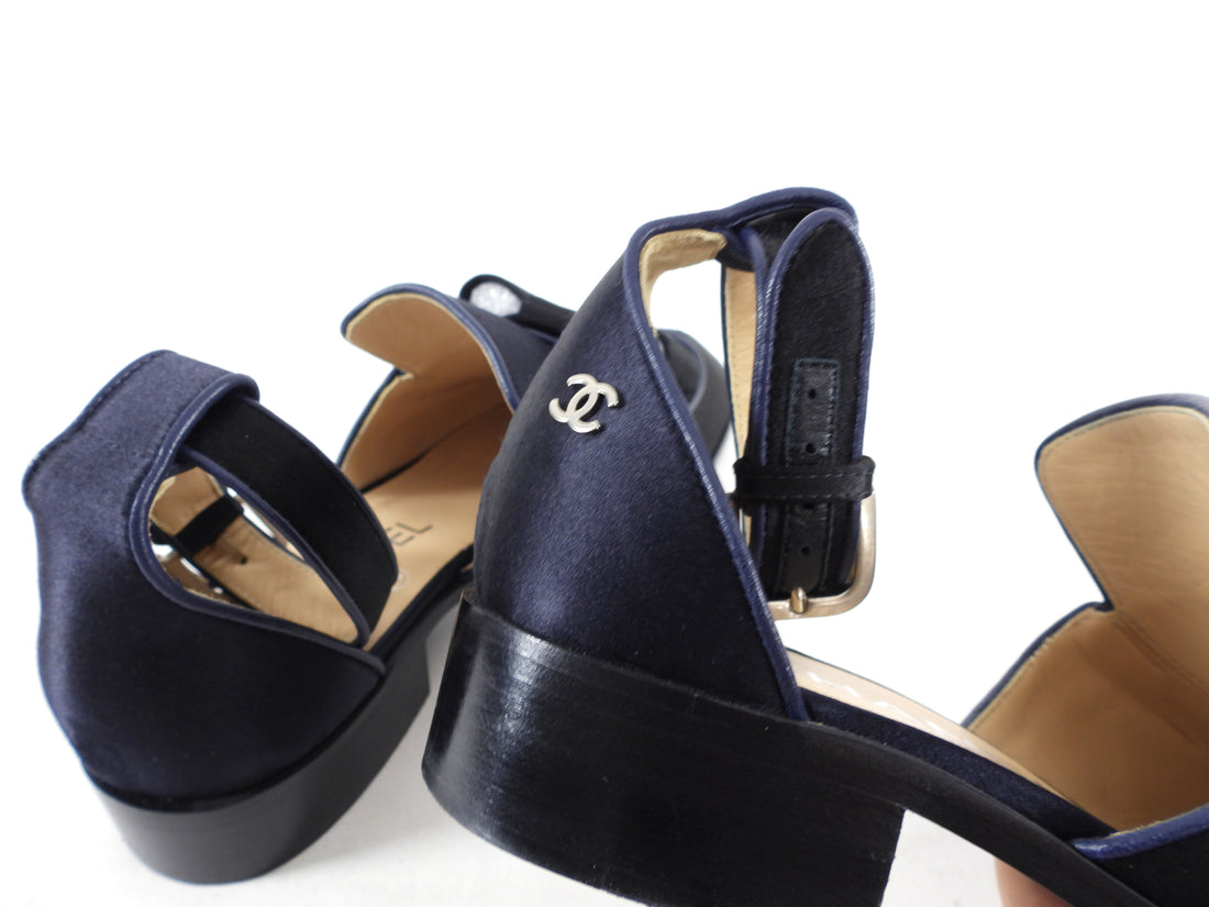 Chanel Navy and Black Satin Bow Shoes with Ankle Strap - USA 6 – I MISS YOU  VINTAGE