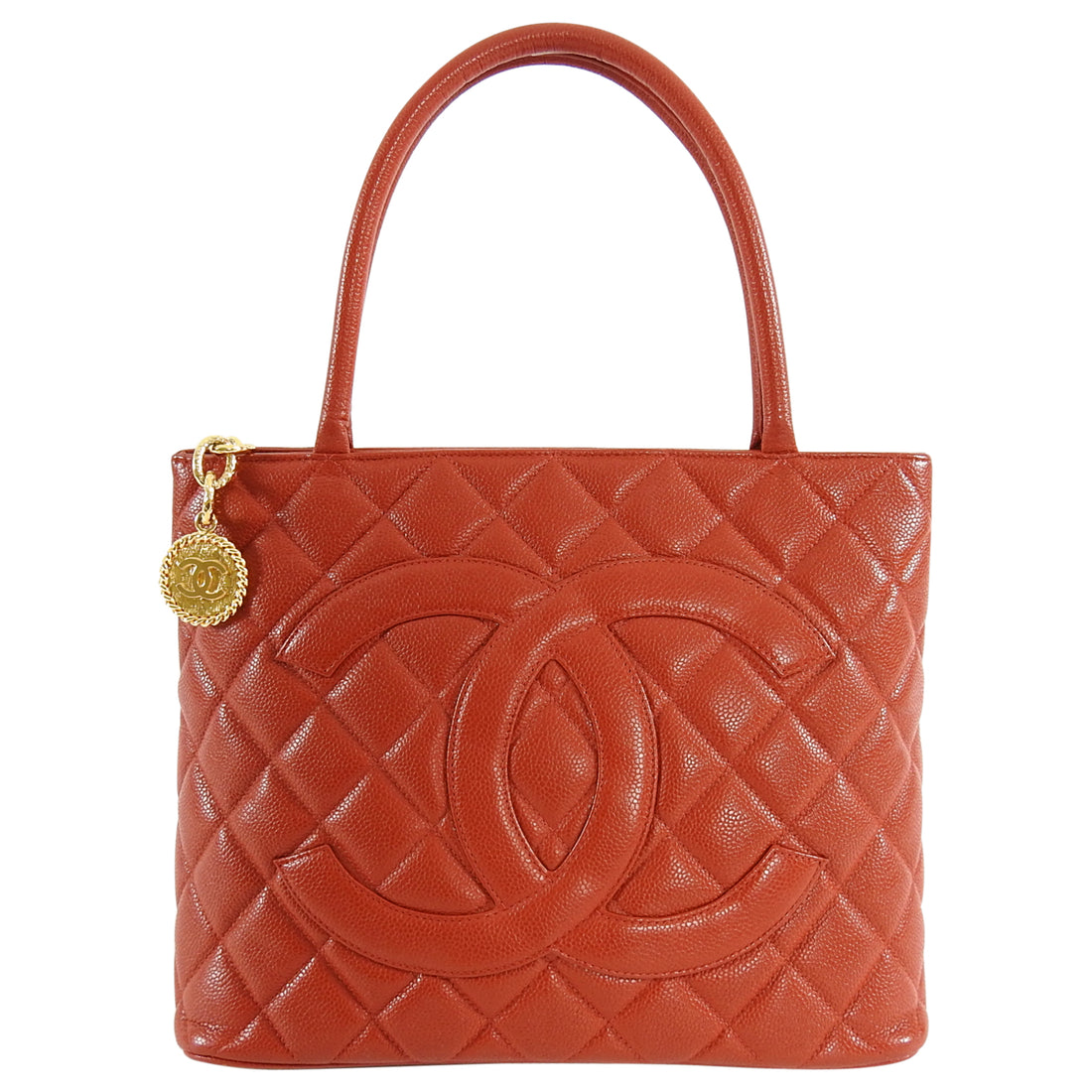 Chanel Vintage 1997 Red Caviar CC Medallion Tote  Bag  I 