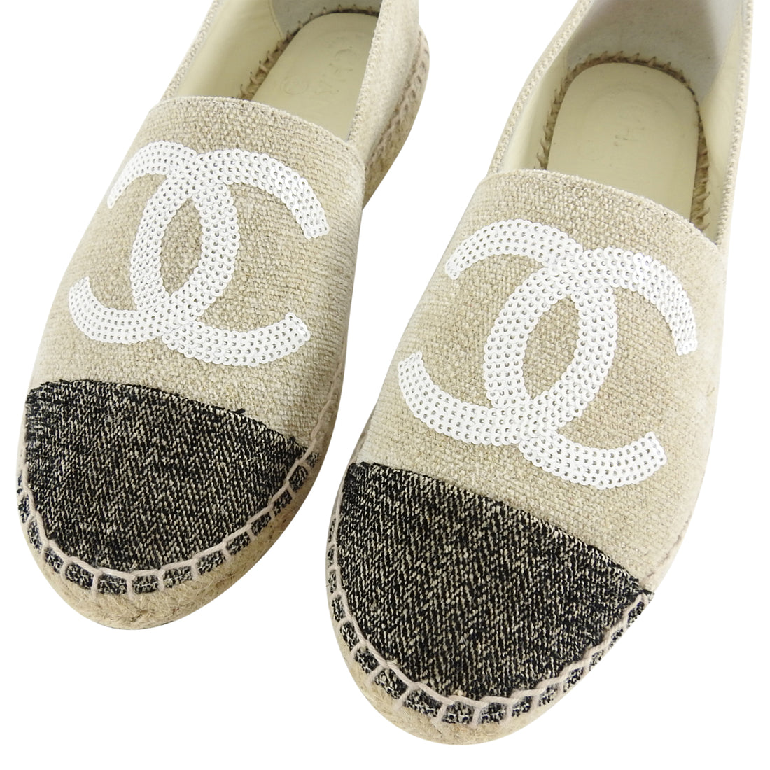 Chanel 16C Canvas Flat Espadrille with Sequin CC Logo - 36.5 – I MISS ...