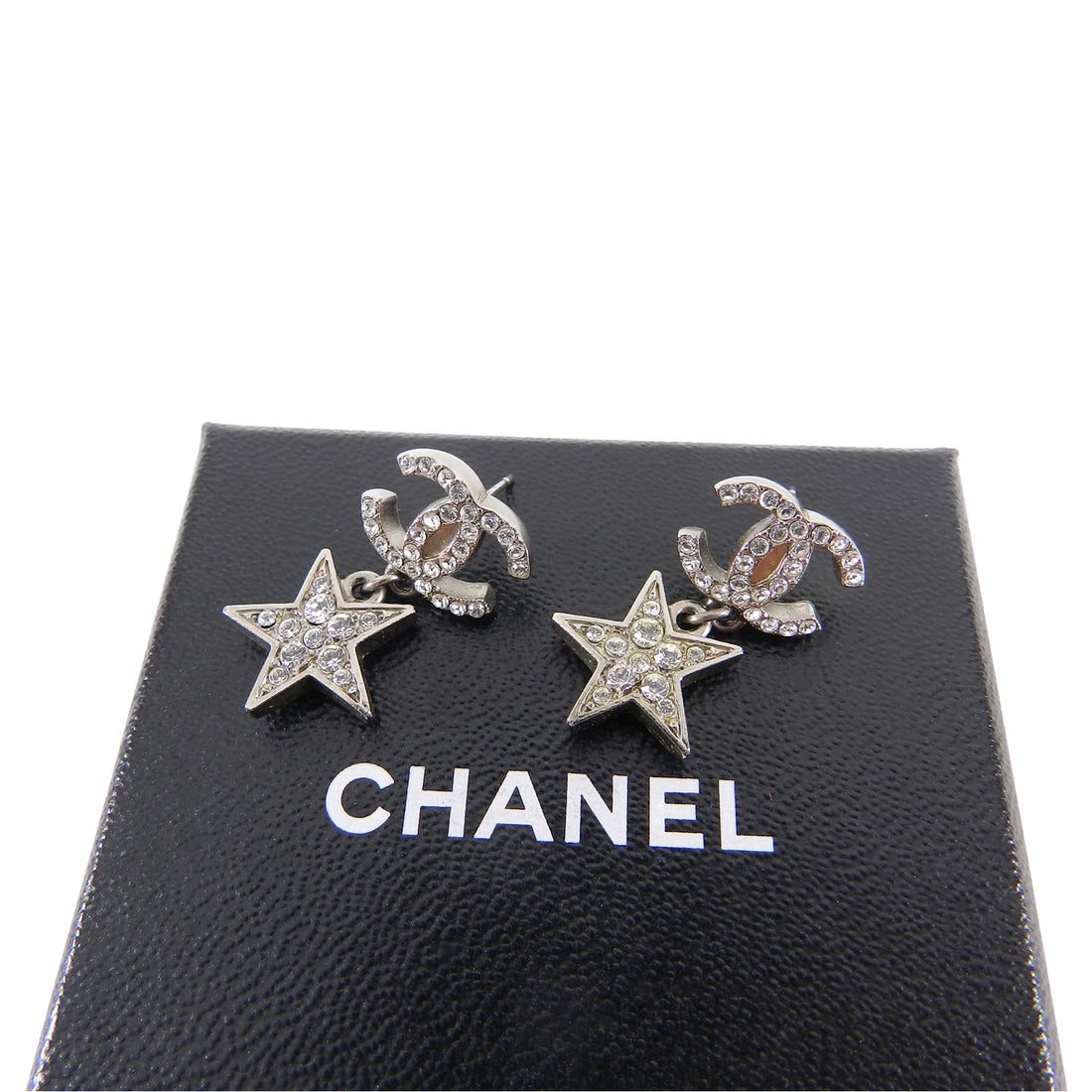 Chanel 08p Silver Crystal Cc Star Drop Earrings I Miss You Vintage