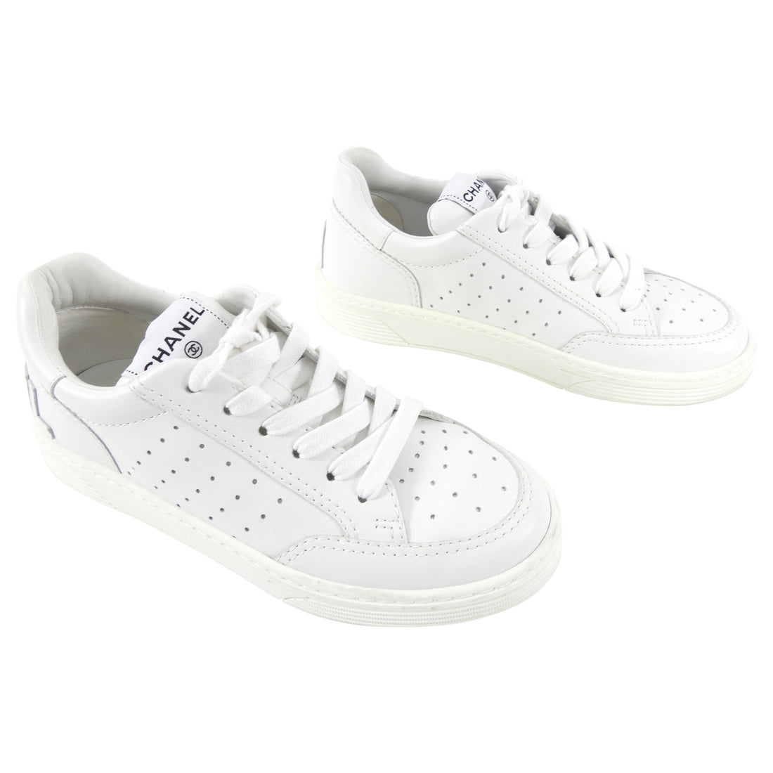 New 2022 Chanel White Leather Lace Up Trainer Sneakers Size 39  eBay