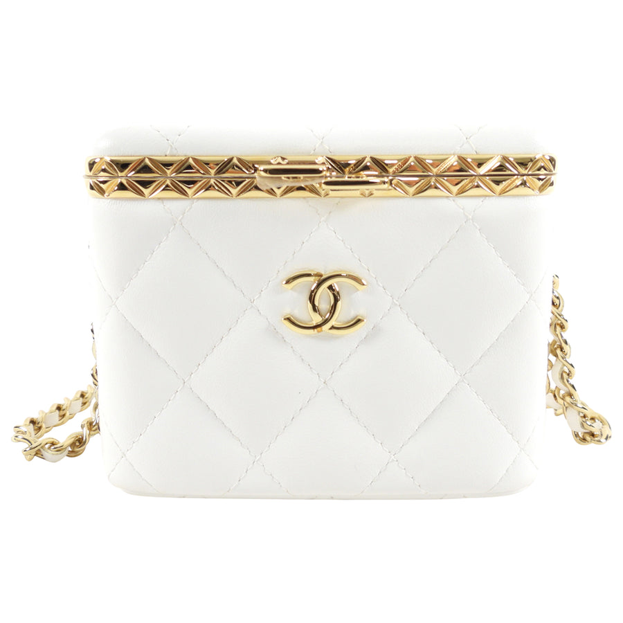 CHANEL Lambskin Quilted Graphic Mini Flap Bag Black White 579755   FASHIONPHILE