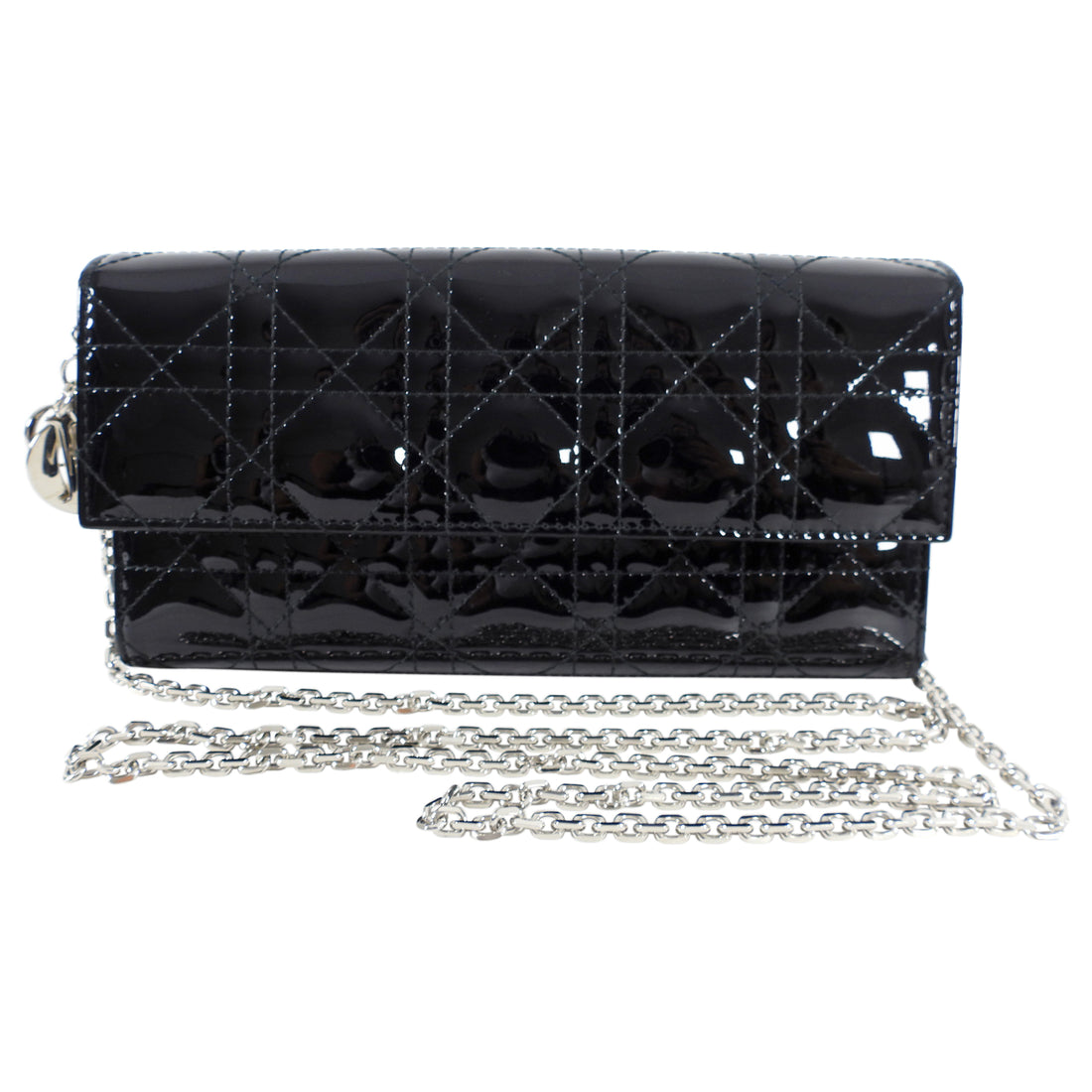 CHRISTIAN DIOR Lady Dior Cannage Leather Crossbody Chain wallet Black