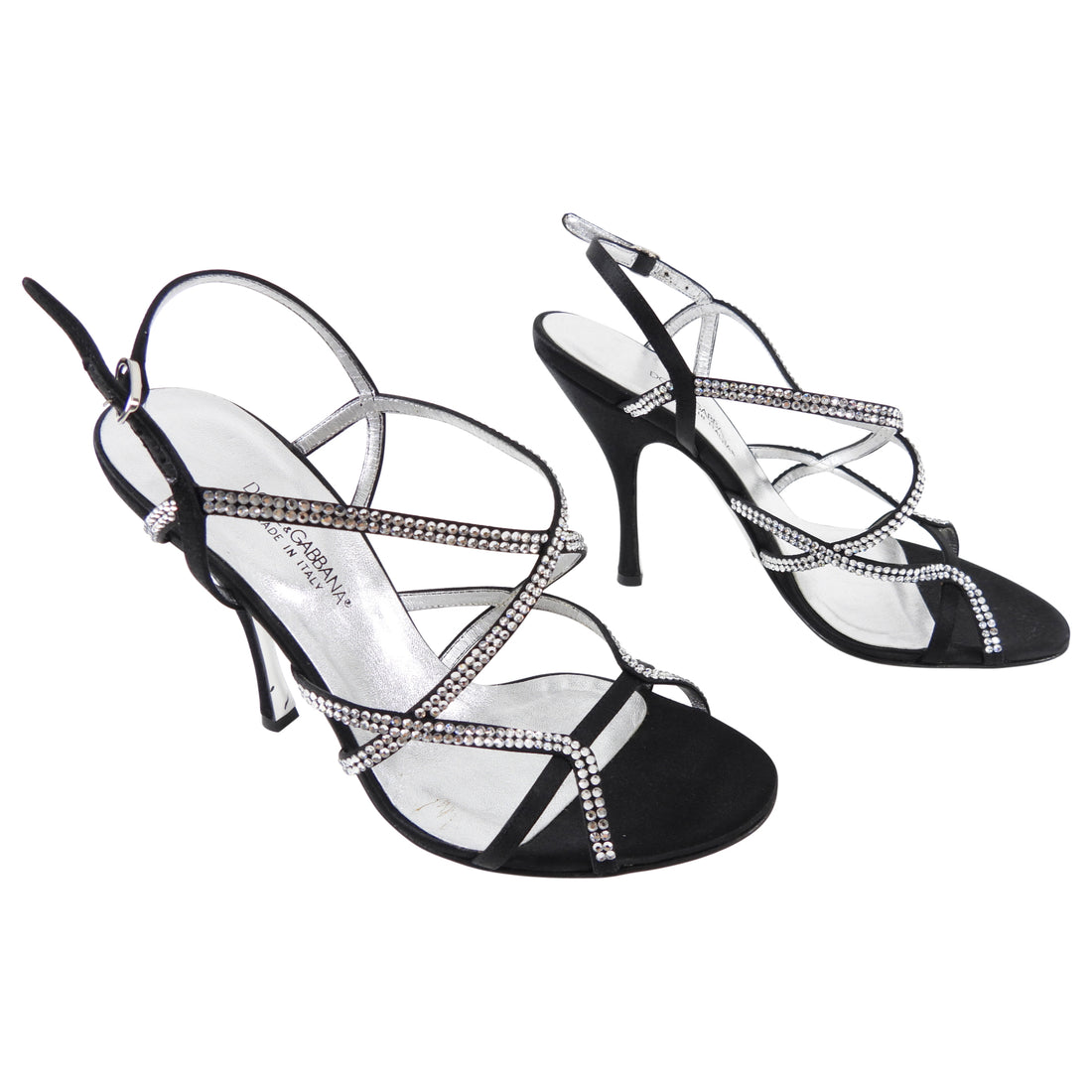 Dolce & Gabbana Black Satin and Crystal Strappy Sandals - 37 / 7 – I MISS  YOU VINTAGE