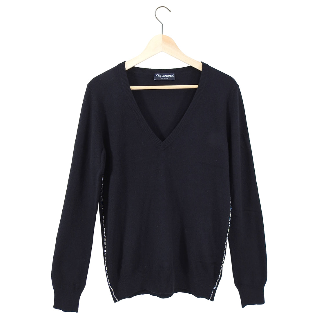 Dolce & Gabbana Black Rhinestone trim V-neck Sweater - 6 – I MISS YOU ...