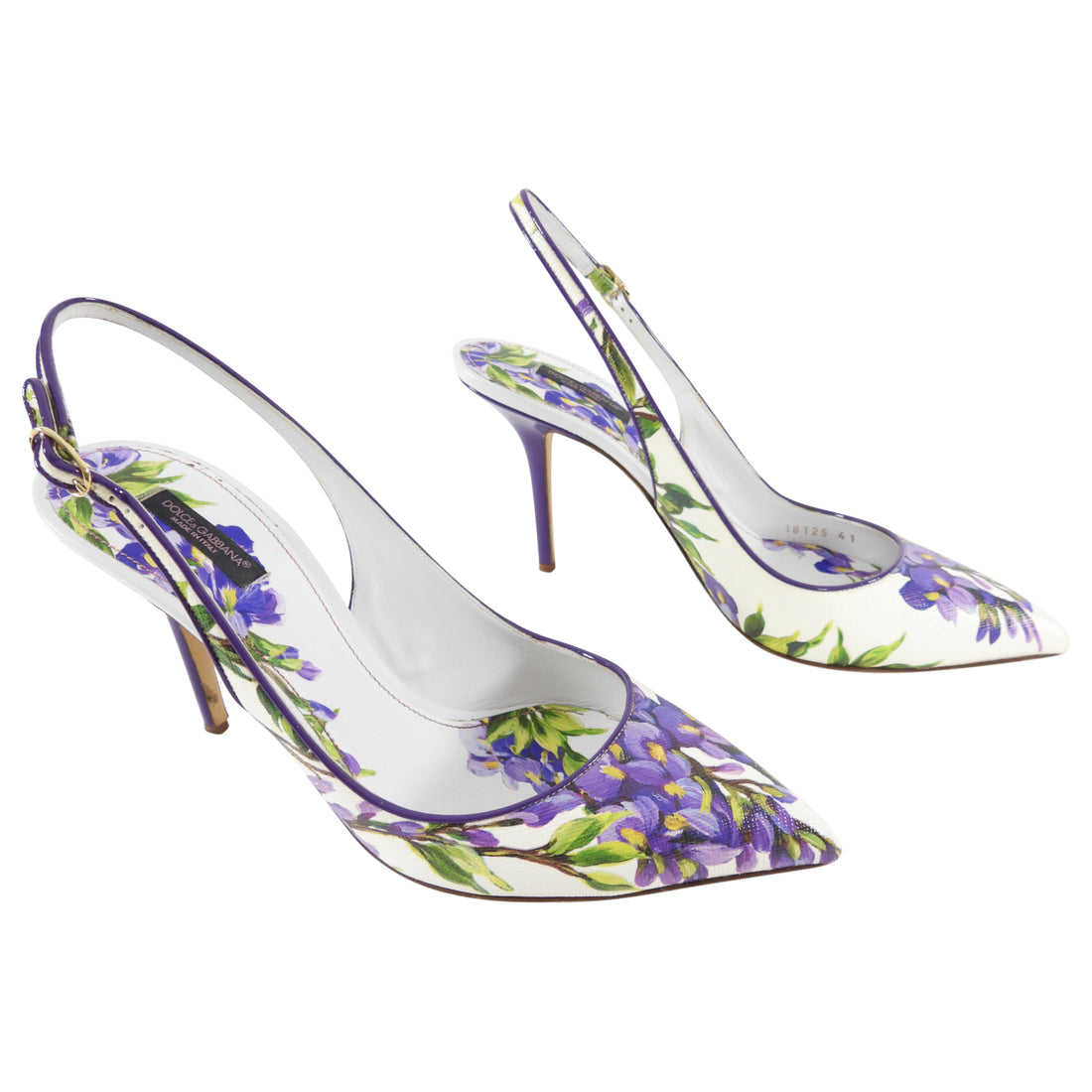 Dolce & Gabbana Purple and White Wisteria Slingback Heels - 41 – I MISS YOU  VINTAGE