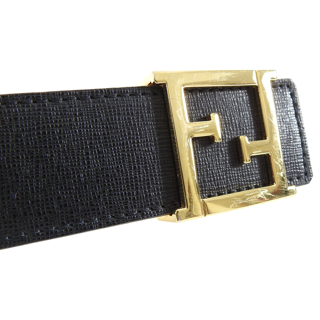 Fendi Black Leather Belt with Gold FF Logo Buckle