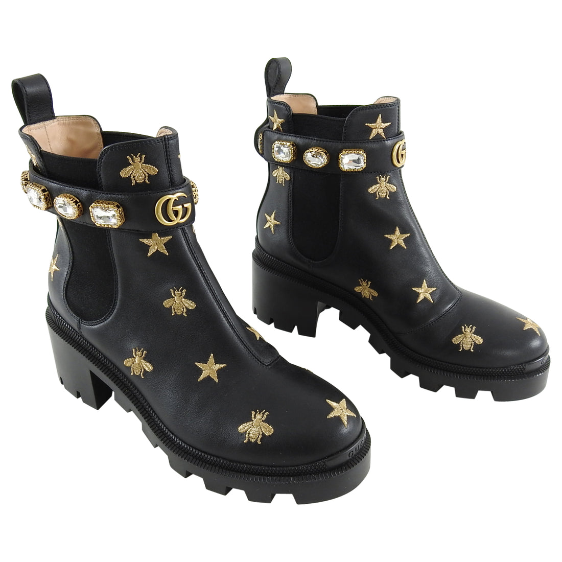 Gucci 2019 Gold Embroidered Bee and Stars Chunky Ankle Boots - 9.5 – I ...