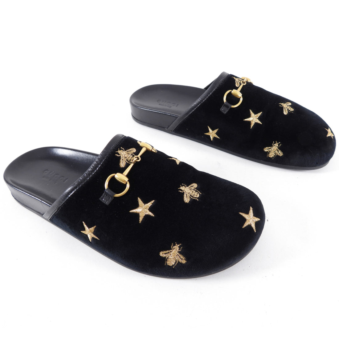 Gucci Black Velvet Gold Embroidered Bee Mules - USA  – I MISS YOU VINTAGE