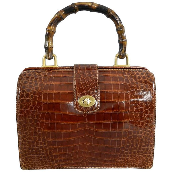 Gucci Vintage Cognac Crocodile Doctor Bag with Bamboo Handle – I MISS YOU VINTAGE