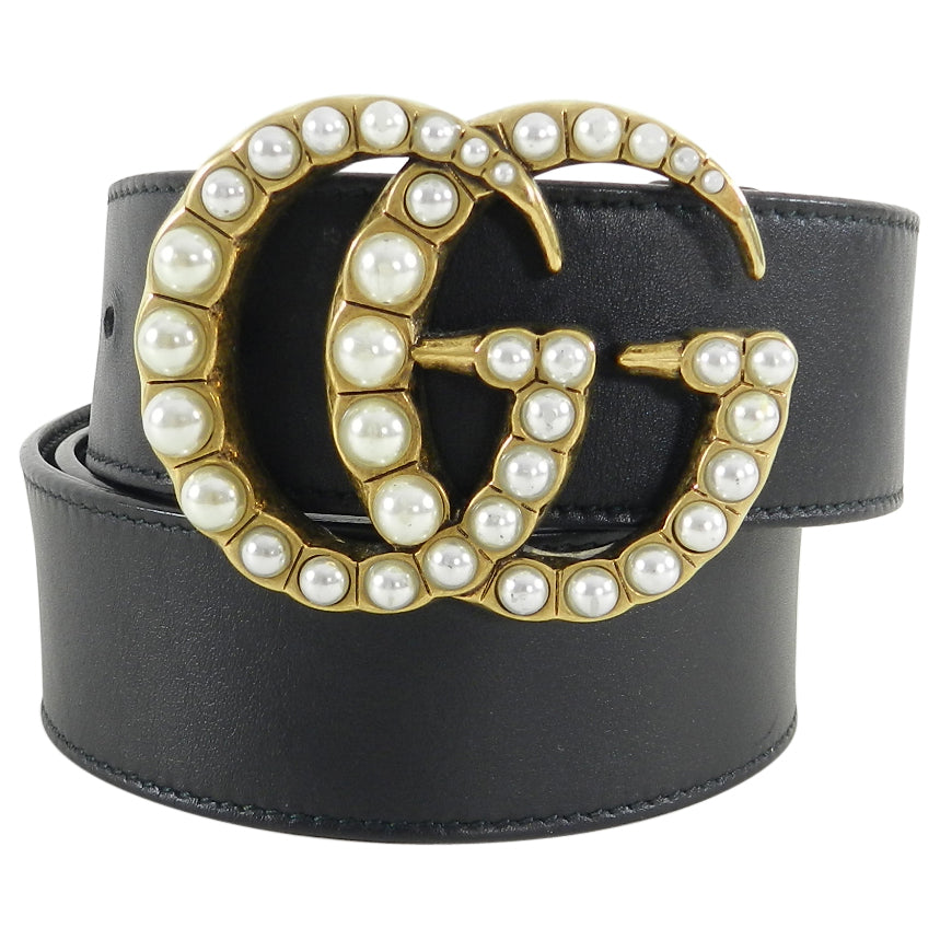 big gucci belt with pearls