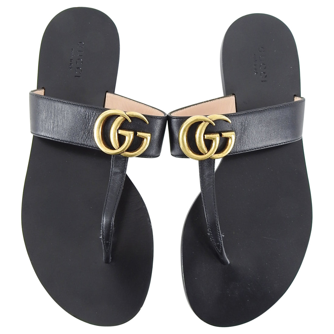 Gucci Marmont GG Logo Black Leather Thong Flat Sandal - 38 /  – I MISS  YOU VINTAGE