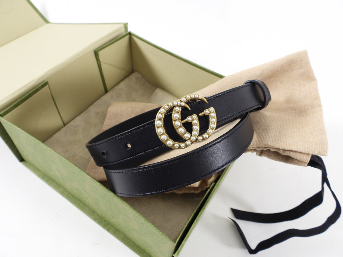 Gucci Marmont Pearl Thin Black Leather Belt - 85 / 34 – I MISS YOU VINTAGE