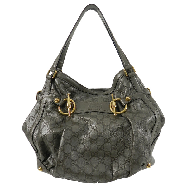 Gucci Guccissima Pewter Leather Monogram Hobo Bag with Gold Tone Hardw ...