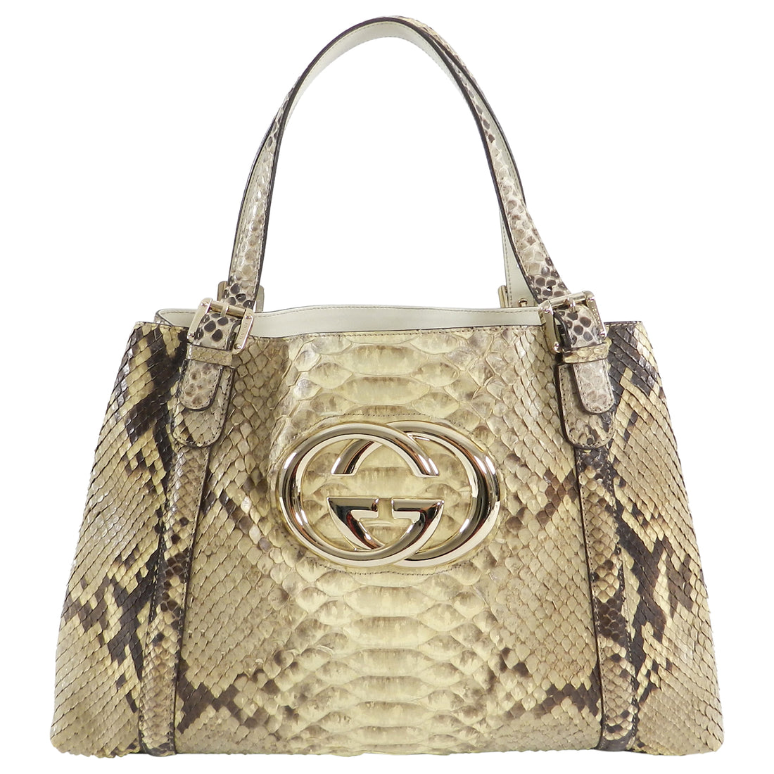 Gucci Natural Python Britt Medium GG Logo Tote Bag – I MISS YOU VINTAGE