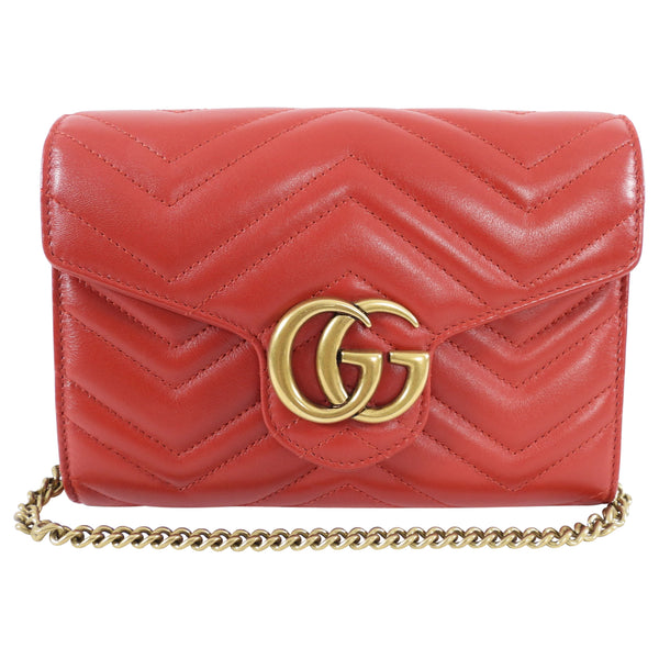 Gucci Red Marmont Matelasse GG Logo Wallet On Chain Crossbody Bag – I MISS  YOU VINTAGE