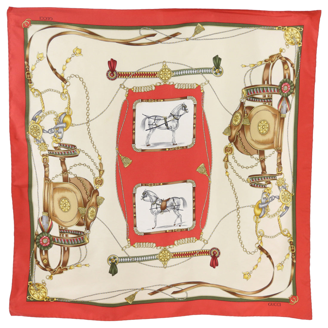 Gucci Vintage 1980’s Red and Ivory Silk Scarf – I MISS YOU VINTAGE