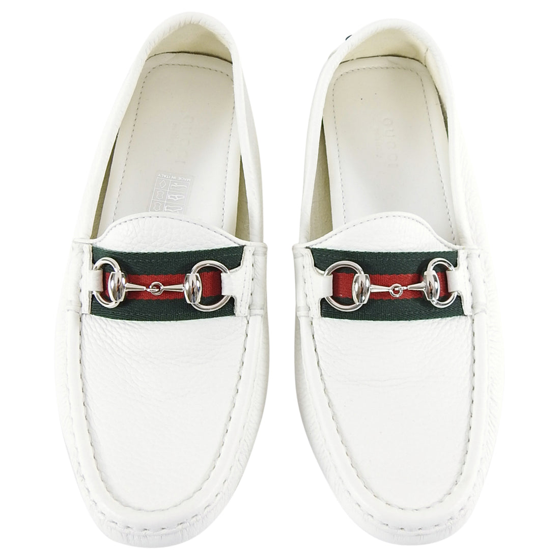 Gucci White Leather Web Stripe Horsebit Driving Shoes – I MISS YOU VINTAGE