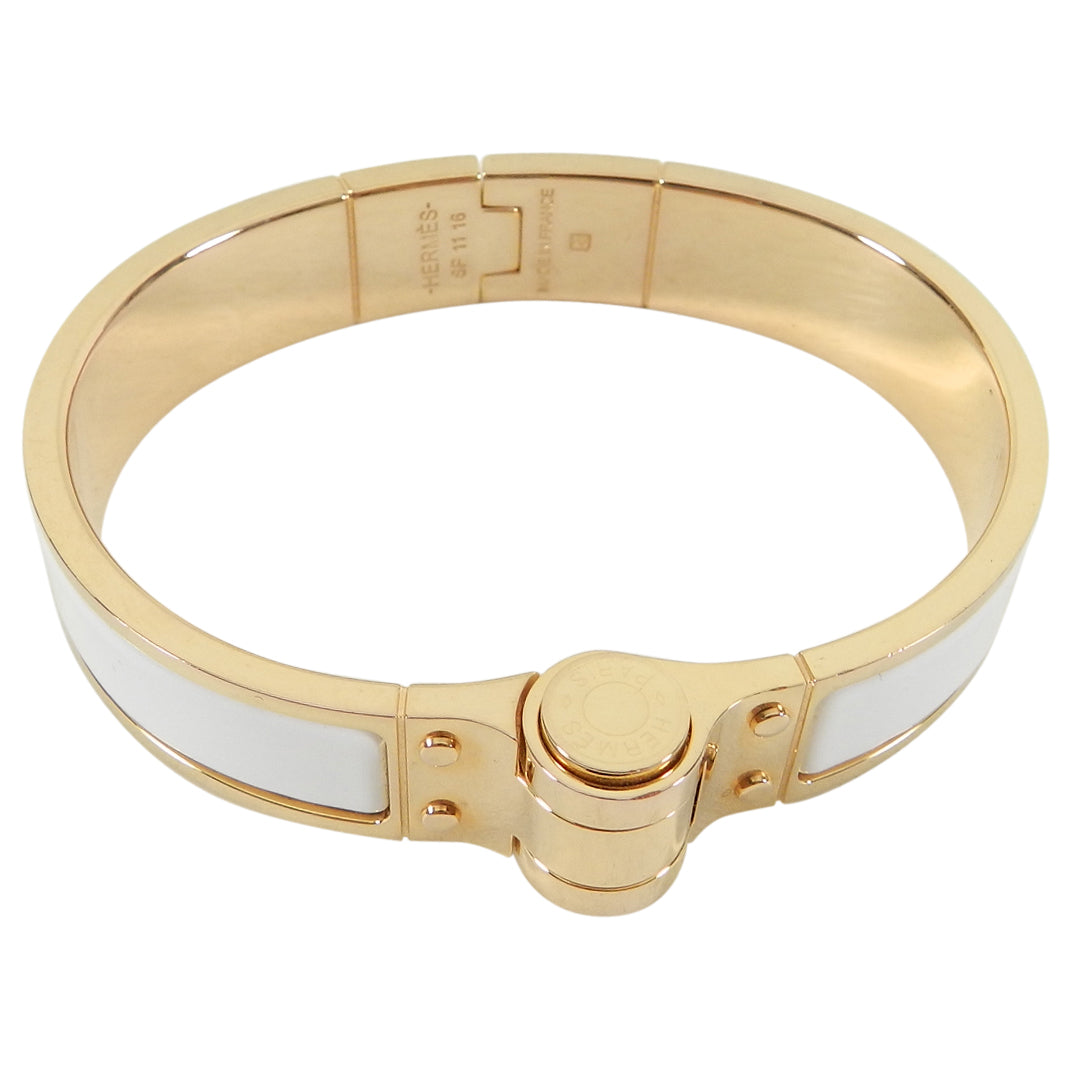 Hermes Charniere Uni Hinge Bracelet - White Enamel / Rose gold PM – I