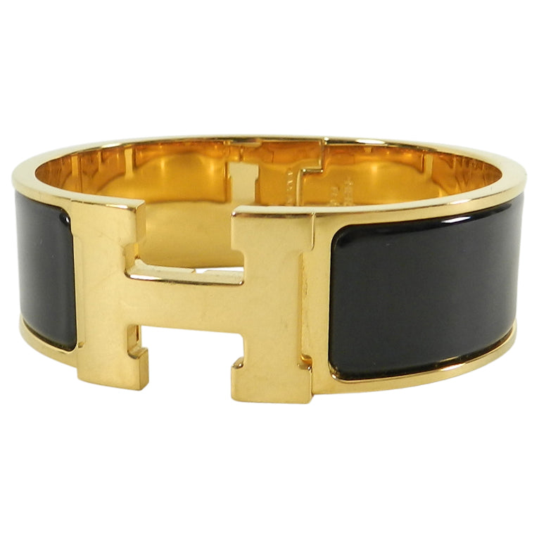 Hermes Clic Clac Wide “H” Bracelet Black with Gold PM – I MISS YOU VINTAGE