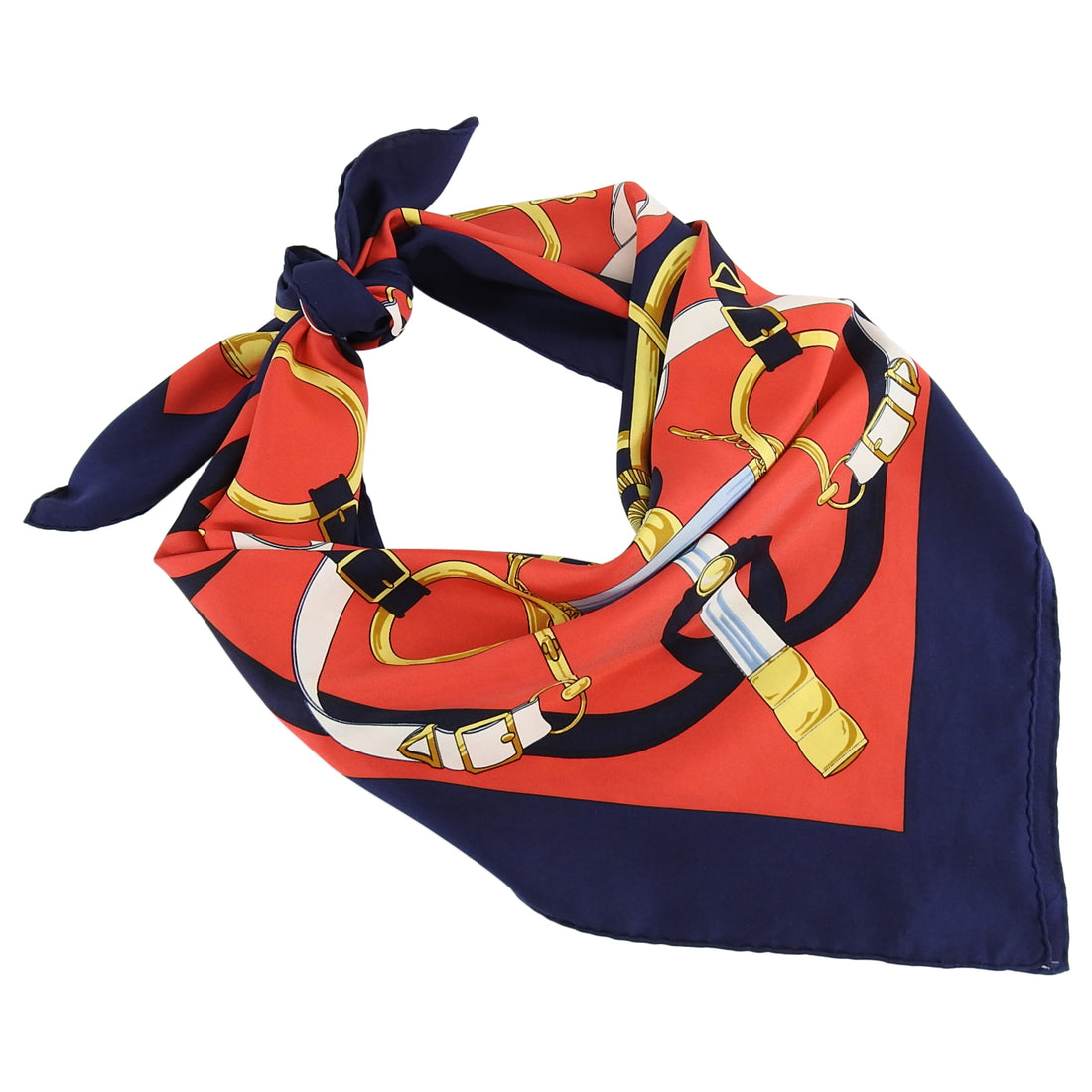 Hermes Eperon D’or Silk Twill 90cm Scarf Red and Navy – I MISS YOU VINTAGE