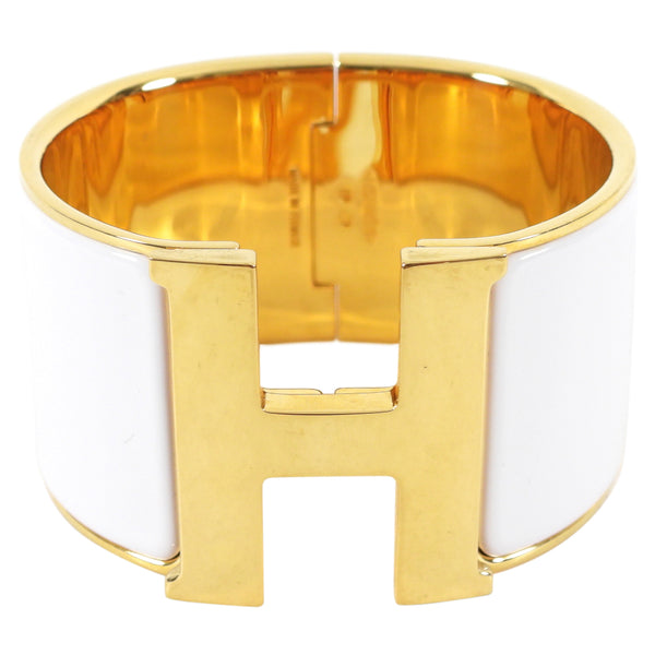 Hermes Extra Wide Clic H Bracelet in White and Gold – I MISS YOU VINTAGE
