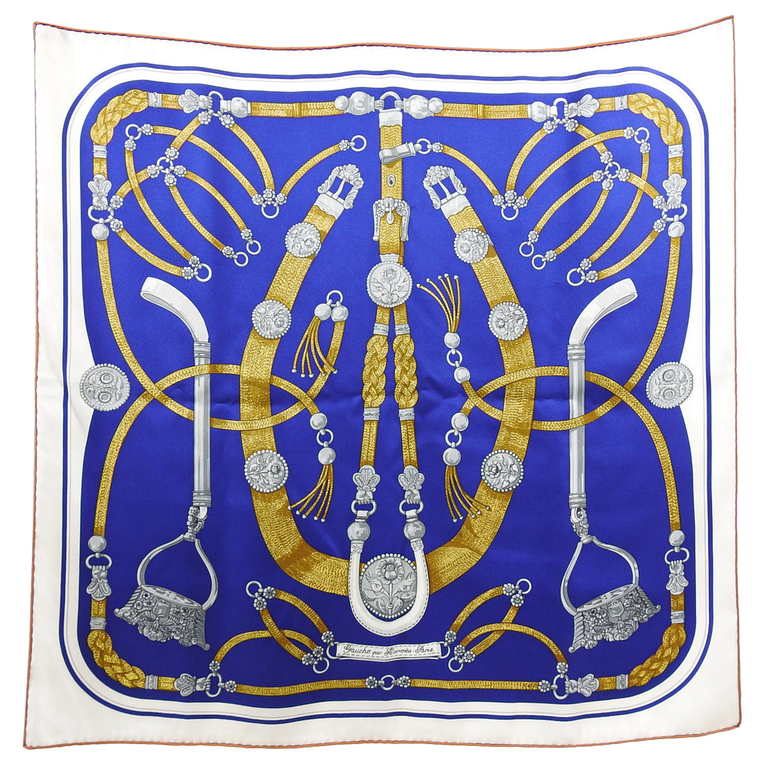 Hermes Patch Giant Silk Twill 140 Shawl Scarf - Blue, Brown, Yellow – I ...
