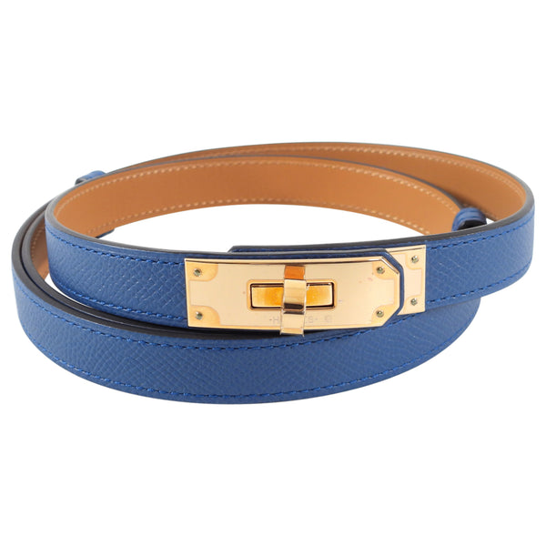 Hermes Kelly 18 Belt in Colvert Blue Epsom Rose Gold - free size – I ...