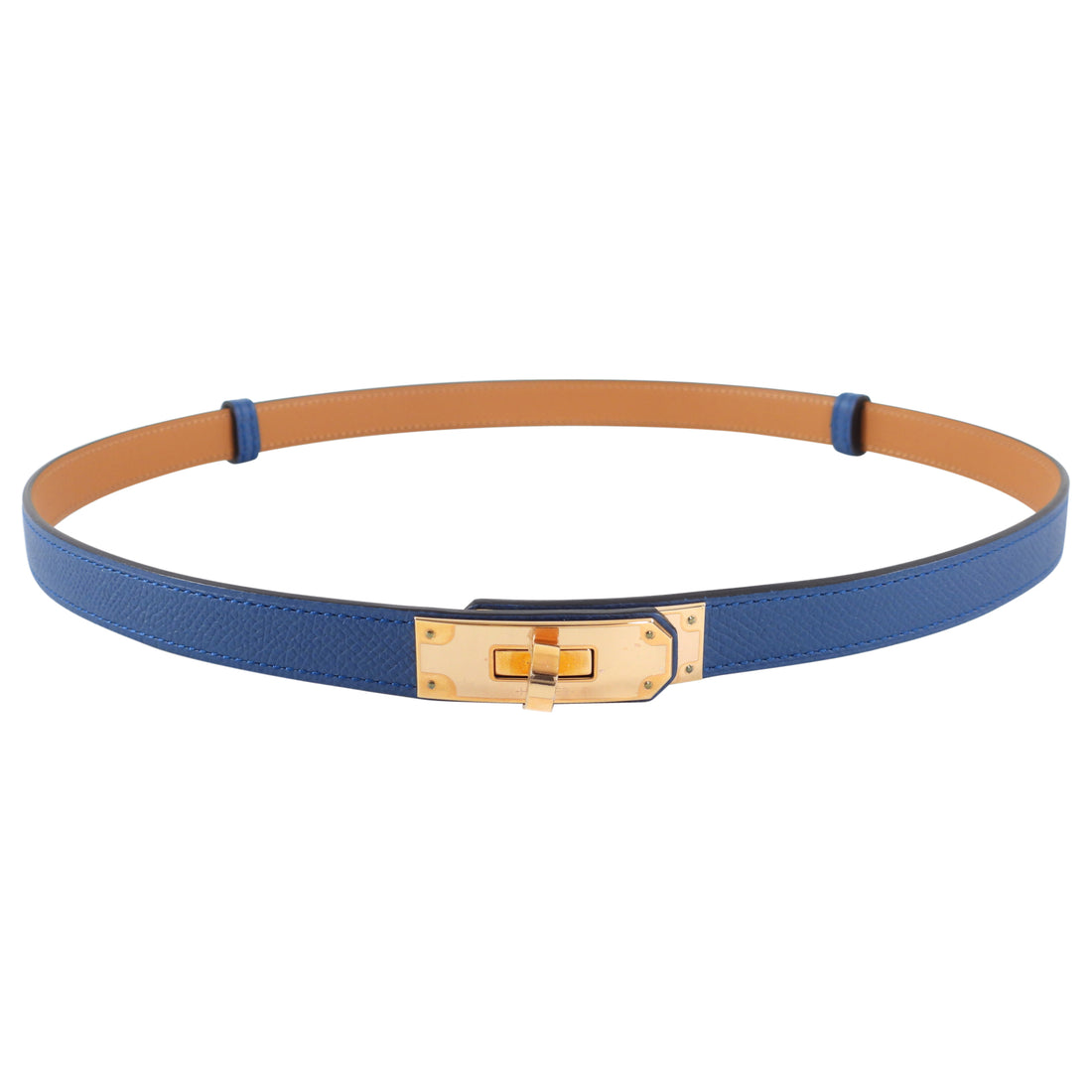 Hermes Kelly 18 Belt in Colvert Blue Epsom Rose Gold - free size – I ...