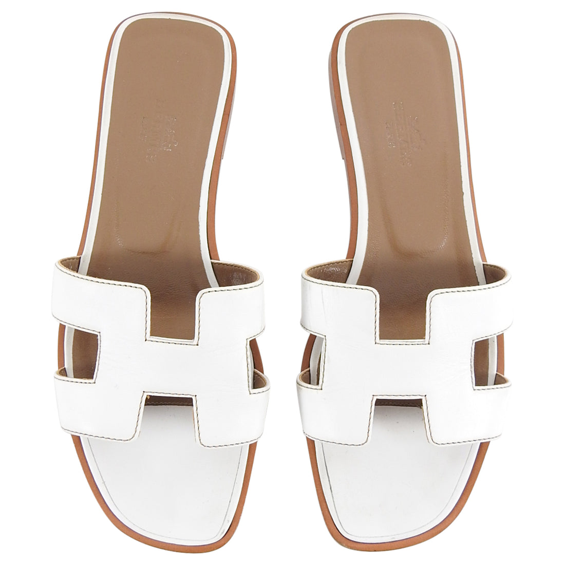 Hermes Oran White H Logo Flat Leather Sandal - USA 6 – I MISS YOU VINTAGE
