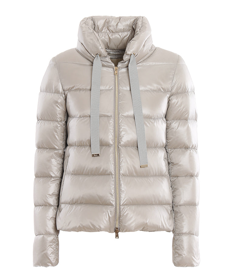 Herno Short Light Pearl Grey Puffer Coat with Wool Back - IT42 / 6 – I ...