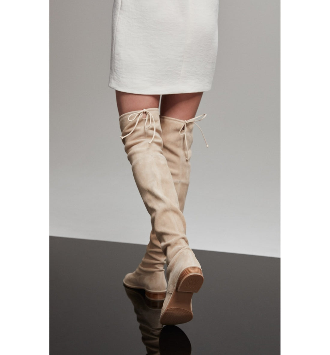 Stuart Weitzman Light Taupe Lowland Flat Stretch Suede Over Knee Boots – I MISS YOU VINTAGE