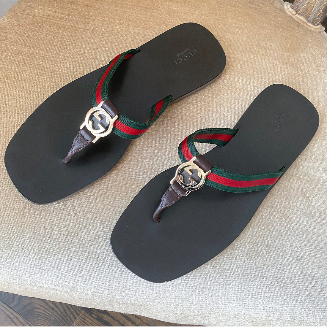 Gucci Brown Flat GG Logo Web Thong Flip Flop Flat Sandals - 40 – I MISS ...