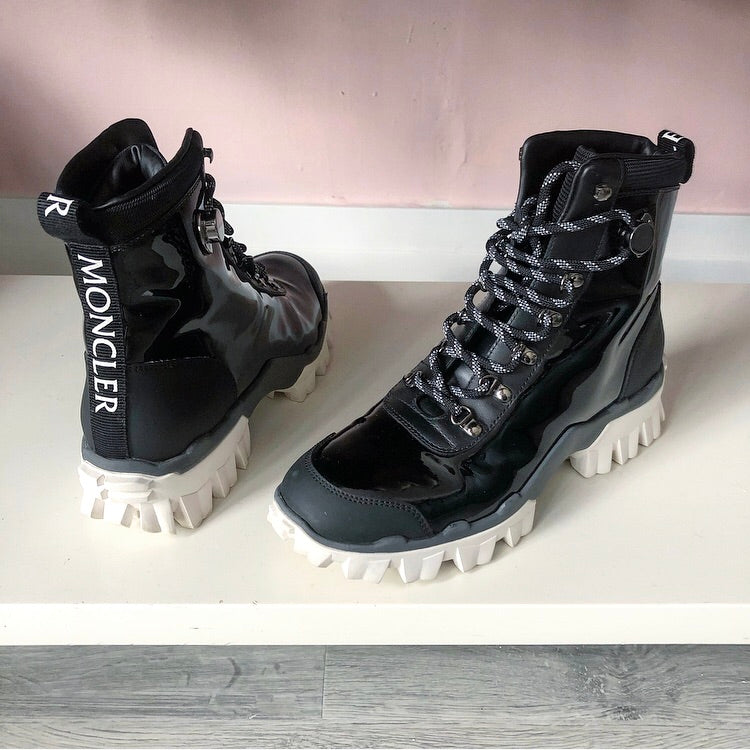 Moncler Helis Black Patent Lace Up Boots with White Track Sole - 8 – I ...
