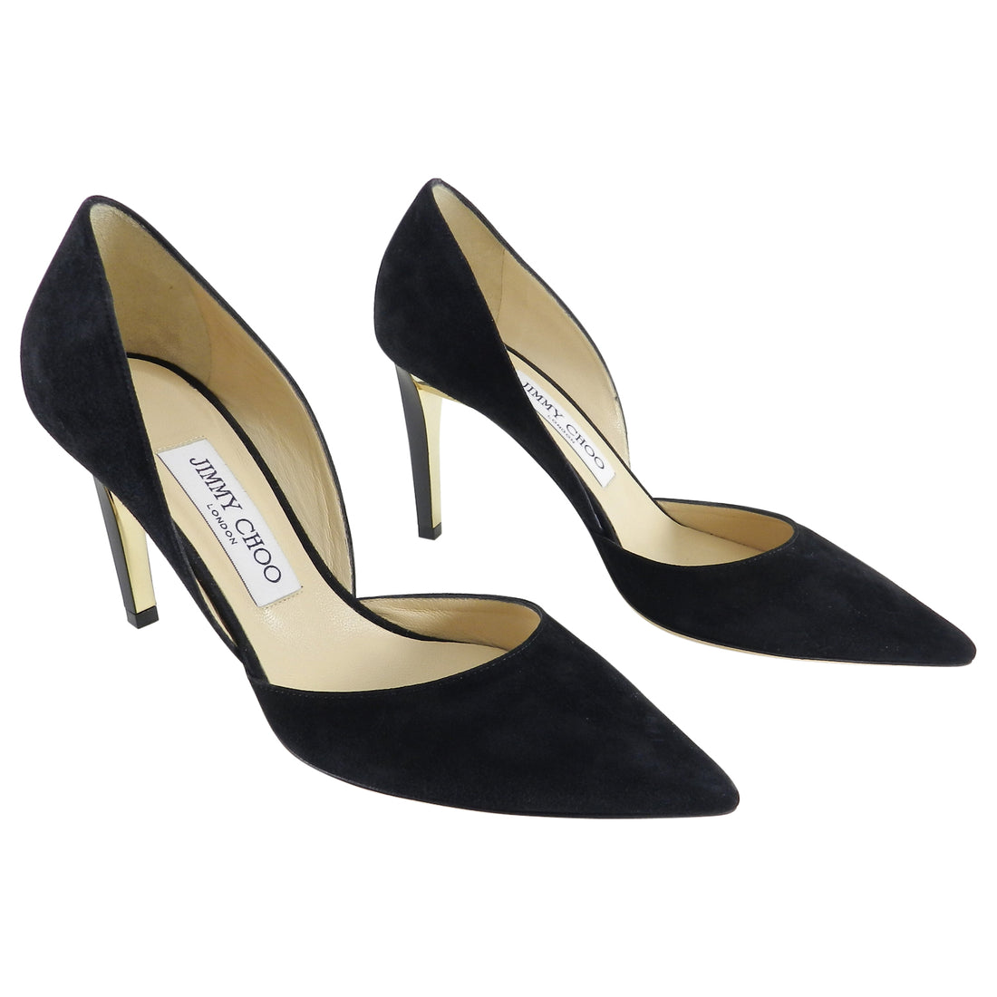 Jimmy Choo Black Suede Pumps with Gold Heel - 36.5 – I MISS YOU VINTAGE