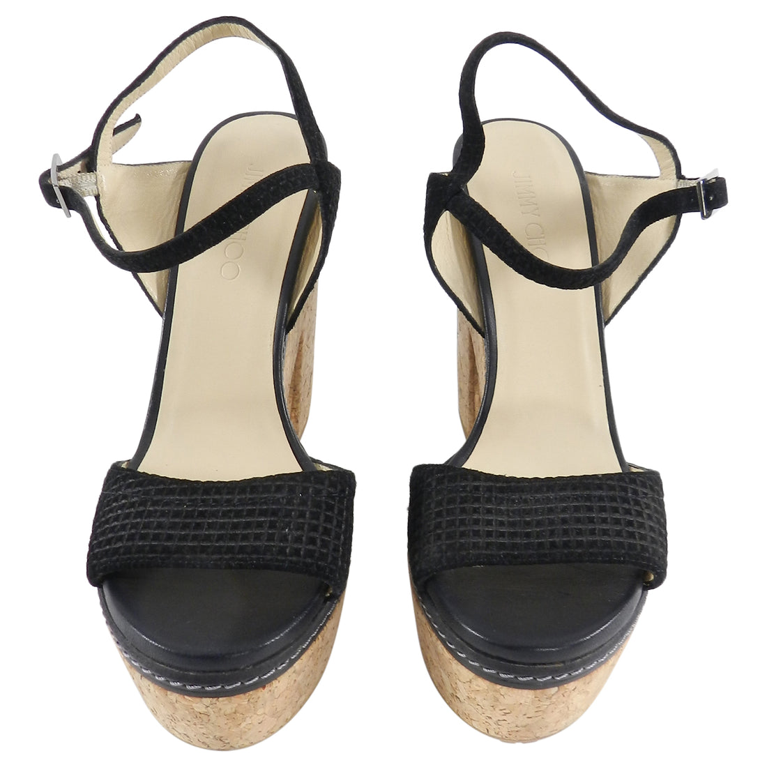 Jimmy Choo Naylor Black Embossed Suede and Cork Platform Sandals - 40 ...