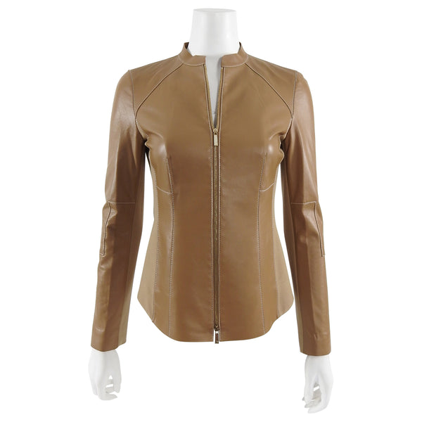 Lafayette 148 Light Brown Leather Zip Up Jacket - XS – I MISS YOU VINTAGE