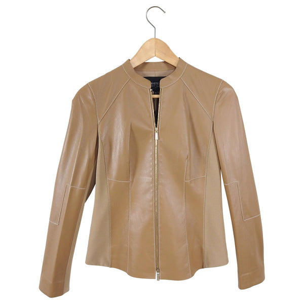 Lafayette 148 Light Brown Leather Zip Up Jacket - XS – I MISS YOU VINTAGE