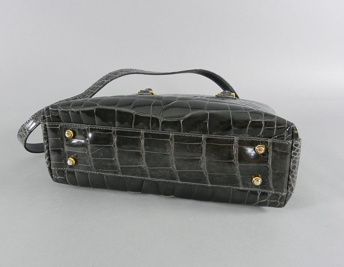Lana Marks Dark Grey Crocodile Bag with Wood Handles – I MISS YOU VINTAGE