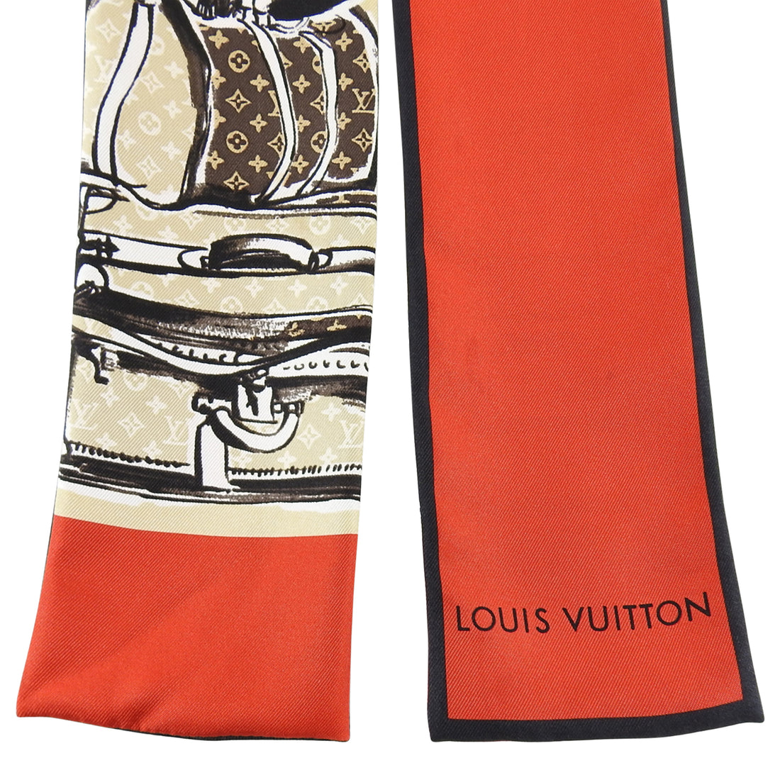 Louis Vuitton Red and Beige Monogram Trunks Silk Bandeau Scarf – I MISS YOU VINTAGE