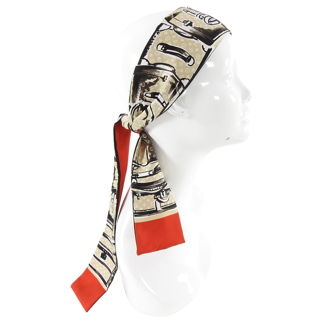 Louis Vuitton Red and Beige Monogram Trunks Silk Bandeau Scarf – I MISS YOU VINTAGE