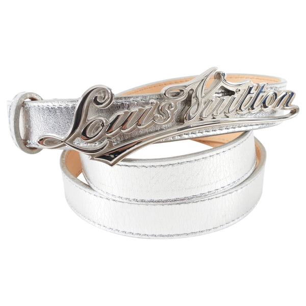 Louis Vuitton Silver Cursive Logo Buckle Belt - 90 / 36 – I MISS YOU ...